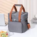 Große zweistöckige graue Kühltasche mit orangen Griffen und verstellbarem Gurt für Picknicks - TG04 Ohne Etikett Erhöht / Grau