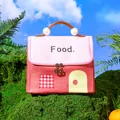 Cute house-shaped insulated lunch bag in pink and red with stylish pearl handle detail. - Pink and Red Raspberry