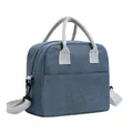 Portable blue cationic insulated lunch bag with adjustable grey shoulder strap for work - 27*15*21.5cm Crossbody Cooler Bag / Navy Blue