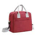 Rode geïsoleerde lunchtas van kationische stof met verstelbare grijze schouderriem - 27*15*21,5 cm crossbody koeltas / Bordeauxrood