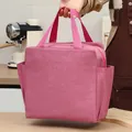 Bolsa de almuerzo aislante rosa de gran capacidad con bolsillos laterales dobles - Estilo Simple de Bolsillo Lateral / Rosa