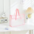 Bolso tote transparente de PVC impermeable con borde rosa para estudiantes y libros - Horizontal / Rosa Coral