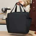 Bolsa de almuerzo negra aislada de gran capacidad con bolsillos laterales para escuela - Estilo Simple de Bolsillo Lateral / Negro