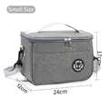 Small grey insulated lunch bag with shoulder strap and cute panda logo design. - Small Size (24x12x17cm) / Gray