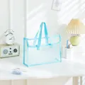 Bolso tote de PVC transparente impermeable de gran capacidad con borde azul claro - Horizontal / Azul Sal de Mar