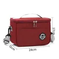Red insulated lunch bag with panda logo, small size variant showing 24x12x17cm dimensions - Small Size (24x12x17cm) / Burgundy
