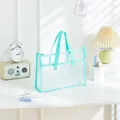 Bolsa de PVC transparente con asas azul claro para exámenes de estudiantes - Horizontal / Verde menta