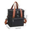 Large double layer insulated lunch cooler bag in black and brown with size dimensions - TG14 Double Layer Cooler Bag / Black