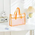 Bolso de PVC transparente con asas naranjas, almacenamiento impermeable de documentos escolar - Horizontal / Naranja Vibrante