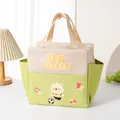 Cute cartoon bear insulated lunch bag with double side pockets in vibrant green design - Green/Beige Soccer Bear Style / Green & Beige Patchwork