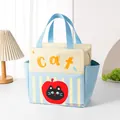 Insulated portable lunch bag featuring a blue and beige cartoon cat and apple design - Blue/Yellow Cat Apple Style / Blue and Yellow