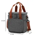 Large insulated lunch bag with orange handles and gray fabric for picnic or office - Extra Tall Version / 21.5x14.5x24.5cm / Gray