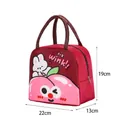Insulated red lunch bag featuring a cute cartoon peach bunny design, size 22x13x19cm - Cherry Wine Red / 22x13x19cm