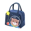 Navy blue insulated lunch bag with cartoon astronaut bear print and star charm - 3D Insulated Style / Navy Space Bear