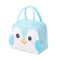 Cute light blue penguin insulated lunch bag with handles for kids, school, and office use - 3D Insulated Style / Light Blue Penguin