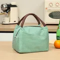 Borsa termica per il pranzo a righe verdi con manici marroni per contenitore bento - A Strisce / Strisce verdi