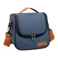 Isolierte Kühltasche aus blauem kationischem Stoff mit robustem orangefarbenem Gurt - Marineblau