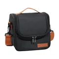 Isolierte schwarze Kühltasche mit verstellbaren braunen Riemen und einem Lederaufnäher - Schwarz