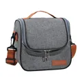 Premium isolierte Kühltasche aus kationischem Stoff in Grau mit braunem Tragegurt - Grau