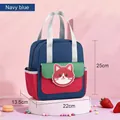 Cute cat navy blue insulated lunch bag for students, size 22x13.5x25cm, SKU variant - Navy Blue (Cat)