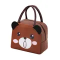 Cute brown bear pattern insulated lunch bag with portable handles for office bento box - 3D Insulated Style / Brown Bear
