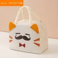 Sac à lunch isotherme mignon chat de dessin animé pour enfants adultes pique-nique - Chat à Noeud Papillon Beige (Style Dessin Animé)