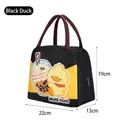 Insulated lunch bag with cute duck print in black finish with dimension labels - Duck [Happy Water] / Black