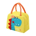 Yellow insulated lunch bag featuring a cute blue cartoon dinosaur and Little dino text - 3D Insulated Style / Yellow Dinosaur