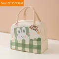 Sac à déjeuner isotherme avec motif de lapin de dessin animé et carreaux verts - Lapin Bonne Nuit Blanc (Style Dessin Animé)