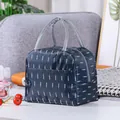 Navy blue insulated lunch bag with small white leaf pattern and grey rope handles - Navy Feather (M22) / Single Piece