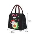 Cute black cow print insulated lunch bag for students and office workers, 22x13x19cm - Cow [Avocado] / Black