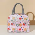 Insulated floral pattern lunch bag made of Oxford fabric with sturdy gray handles - Pink Little Flower (M22) / Single Piece