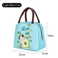 Insulated light blue lunch bag with cartoon cow and avocado pattern for school and work - Cow Avocado / Light Blue