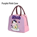 Cute pink and purple cartoon cow lunch bag with 22x13x19cm dimensions for kids - Cow Avocado / Purple Pink