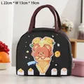Black insulated lunch bag featuring a cute cartoon bear ice cream design for daily meals - Black Bear (Ice Cream) / Black
