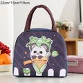 Insulated lunch bag with cute cartoon panda ice cream design, size 22cm x 13cm x 19cm - Panda Ice Cream Pattern / Navy Blue