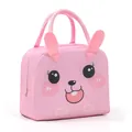 Cute pink cartoon animal lunch bag with 3D ears and aluminum foil insulation for school - Light Pink Jimmy Rabbit