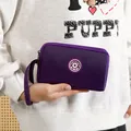 Cartera de tela morada de 3 capas con correa de mano para smartphone de 7 pulgadas - Estilo Largo / Púrpura