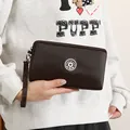 Grand portefeuille pochette en similicuir marron avec dragonne et compartiment pour téléphone - Café