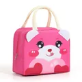 Insulated pink lunch bag with cute cartoon bear pattern and sturdy handles - Deep Pink Bear Miko