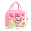 Cute pink insulated lunch bag for students with 3D ice cream pattern, size 22cm x 11cm x 19cm - Decompression Series / Pink Ice Cream