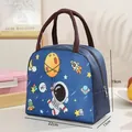 Insulated lunch bag for school or office with blue astronaut space cartoon print - Astronaut Universe Pattern / Navy Blue