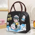Black insulated lunch bag with cute cartoon character design for school and work 22x19x13cm - Cycling Panda Pattern / Black