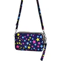 Compact navy blue crossbody phone bag with colorful star print and 3-layer storage - Navy Blue Star / Five-Pointed Star (Shoulder Strap Style)