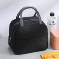 Large black checkered insulated lunch bag with durable gray handles for office or school - Bubble Grid Style / Black