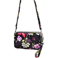 Black floral print three-layer crossbody phone bag with adjustable long shoulder strap - Vibrant Multi-Floral / Flower Blooming (Shoulder Strap Style)