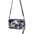 Floral printed crossbody phone bag featuring three zipper pockets and an adjustable strap. - Poetic Rose (Shoulder Strap Style)