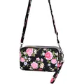 Floral print crossbody phone bag with 3-layer zipper pockets and wristlet strap - Luoyang Red (Shoulder Strap Style)