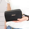 Clutch clásico de nailon negro con triple cremallera para móvil y almacenamiento diario - Estilo de Bolso de Mano / Negro