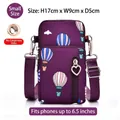 Purple hot air balloon print crossbody phone bag with a heart-shaped zipper pull. - Hot Air Balloon Print / S / Purple